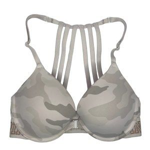 Victoria's Secret Pink Beige Camo Wear Everywhere Push Up Bra Racerback Size 32C
